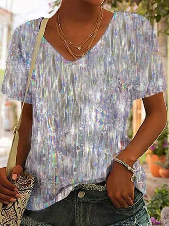 Casual Fashion Top Loose Fitting T shirt Silver - Shop at LoveMi