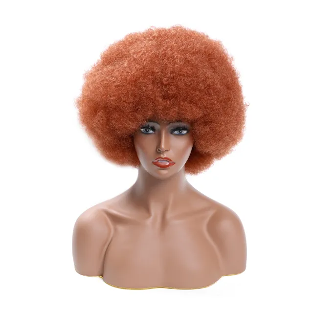 Microwave Short Curly Hair Fluffy Explode Wig Headgear Orange - Shop at LoveMi