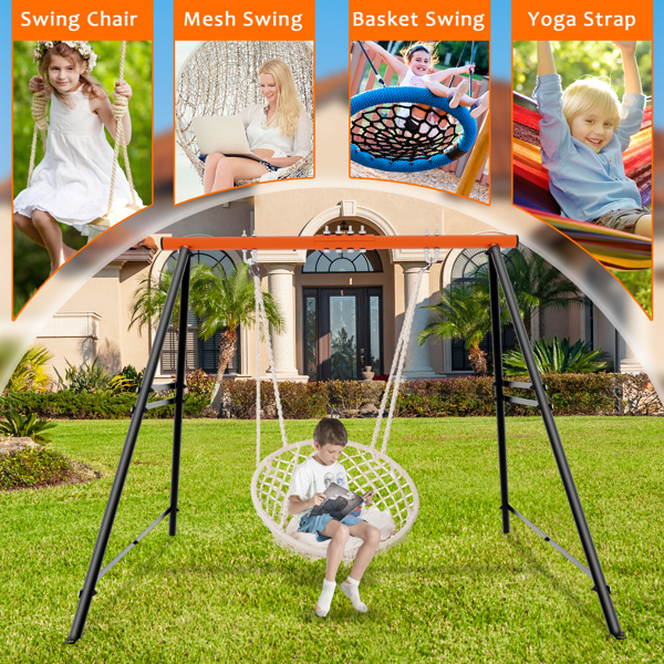Swing Sets For B Ackyard, Swingset Outdoor For Kids, Toddler Porch Swing, Metal A-Frame Swing Stand For Indoor, A Dult B Ackyard Swing Frame, Easy To Assemble, Orange  Without Swing — foto 4
