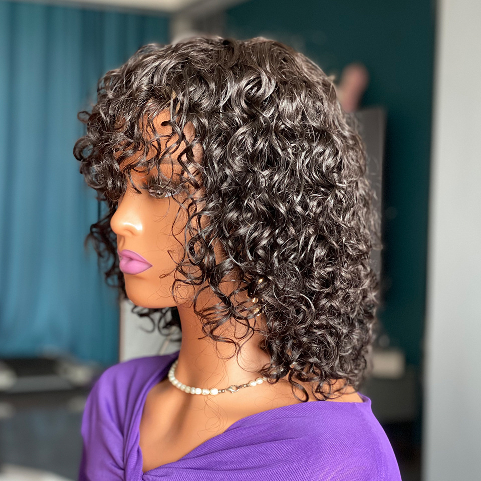 Deep Curly Fringe Human Hair Wigs With Bangs — foto 2