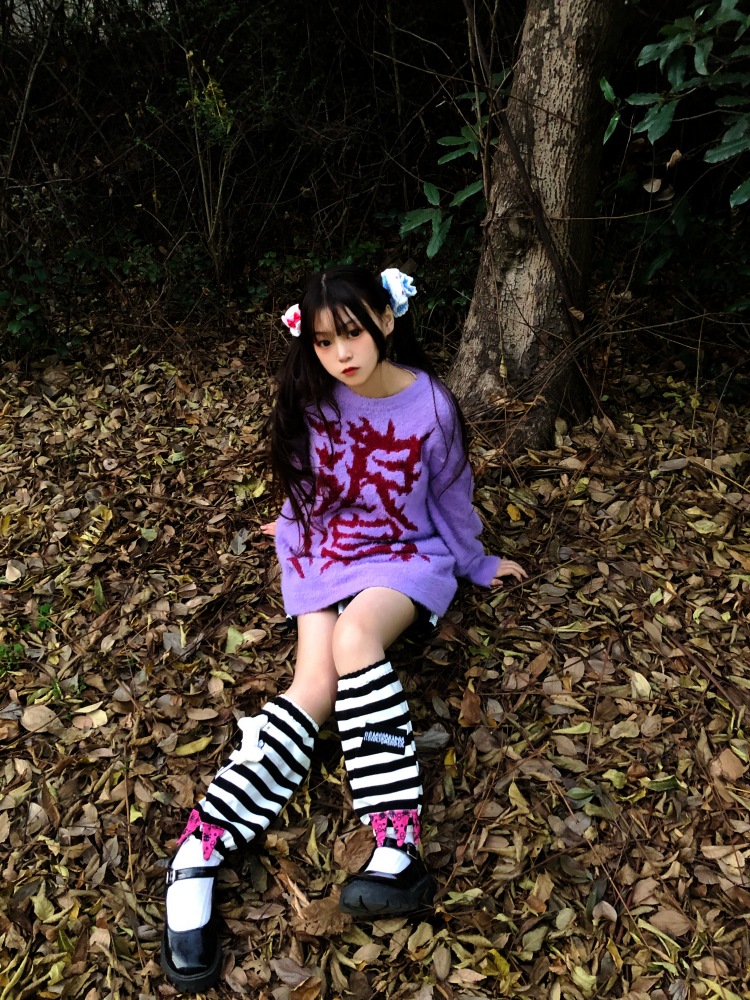 Faux Mink Mid Length Oversized Sweater Harajuku