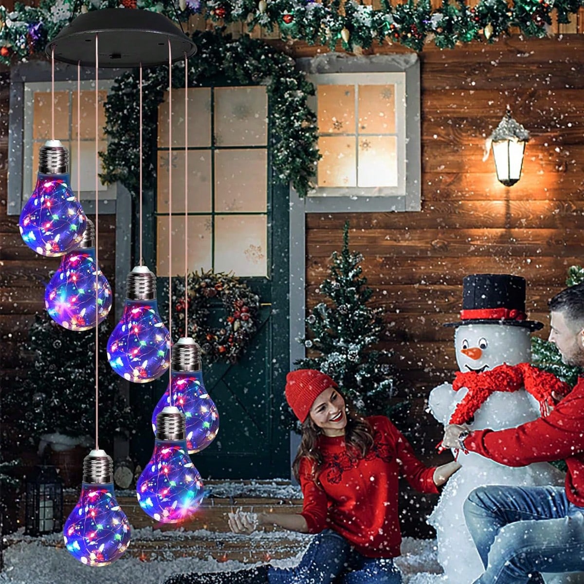 Colorful LED Solar Wind Chimes 21.6inch Light Bulb Shape Mobile Hanging Wind Chime Outdoor Waterproof Decorative Solar Powered Lights For Porch Deck Garden Pati