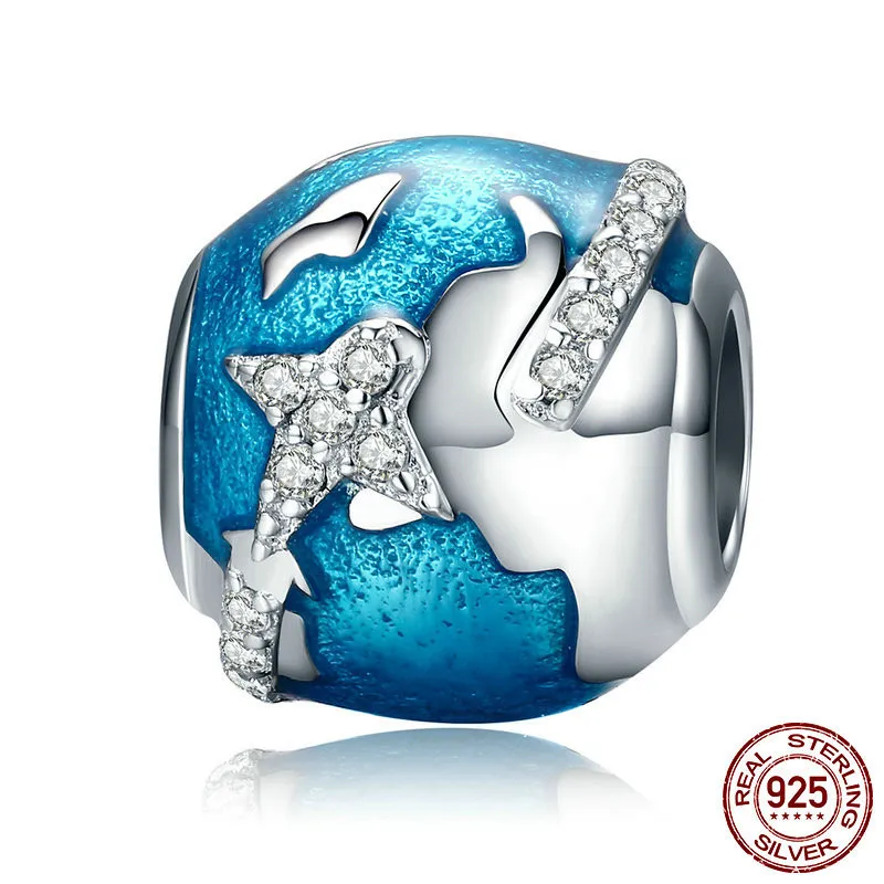 Women's Sterling Silver Around The World Loose Beads Pendant - Blue