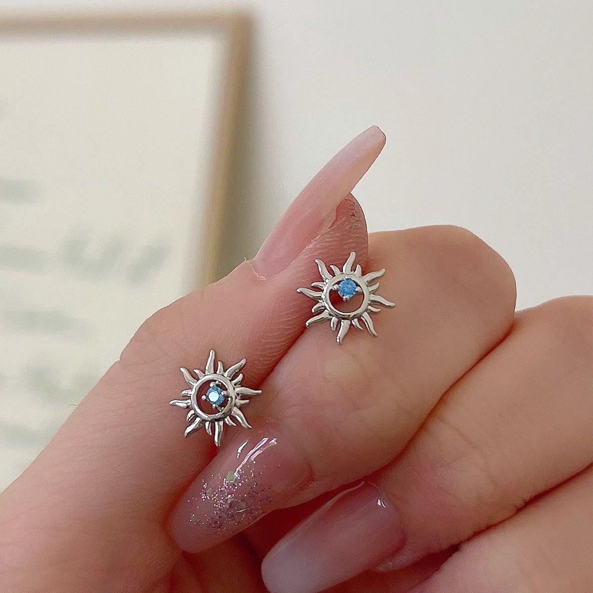 Sun Stud Earrings With S925 Silver Needle, Minimal Trendy Zircon Earrings For Men & Women, Popular Hypoallergenic Ear Jewelry
