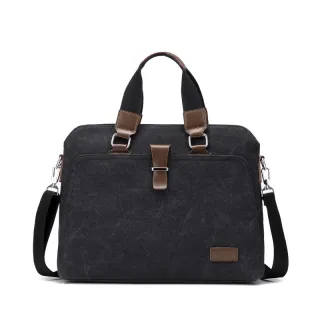 Men's Business Casual Oxford Cloth Handheld One Shoulder Canvas Briefcase - Black