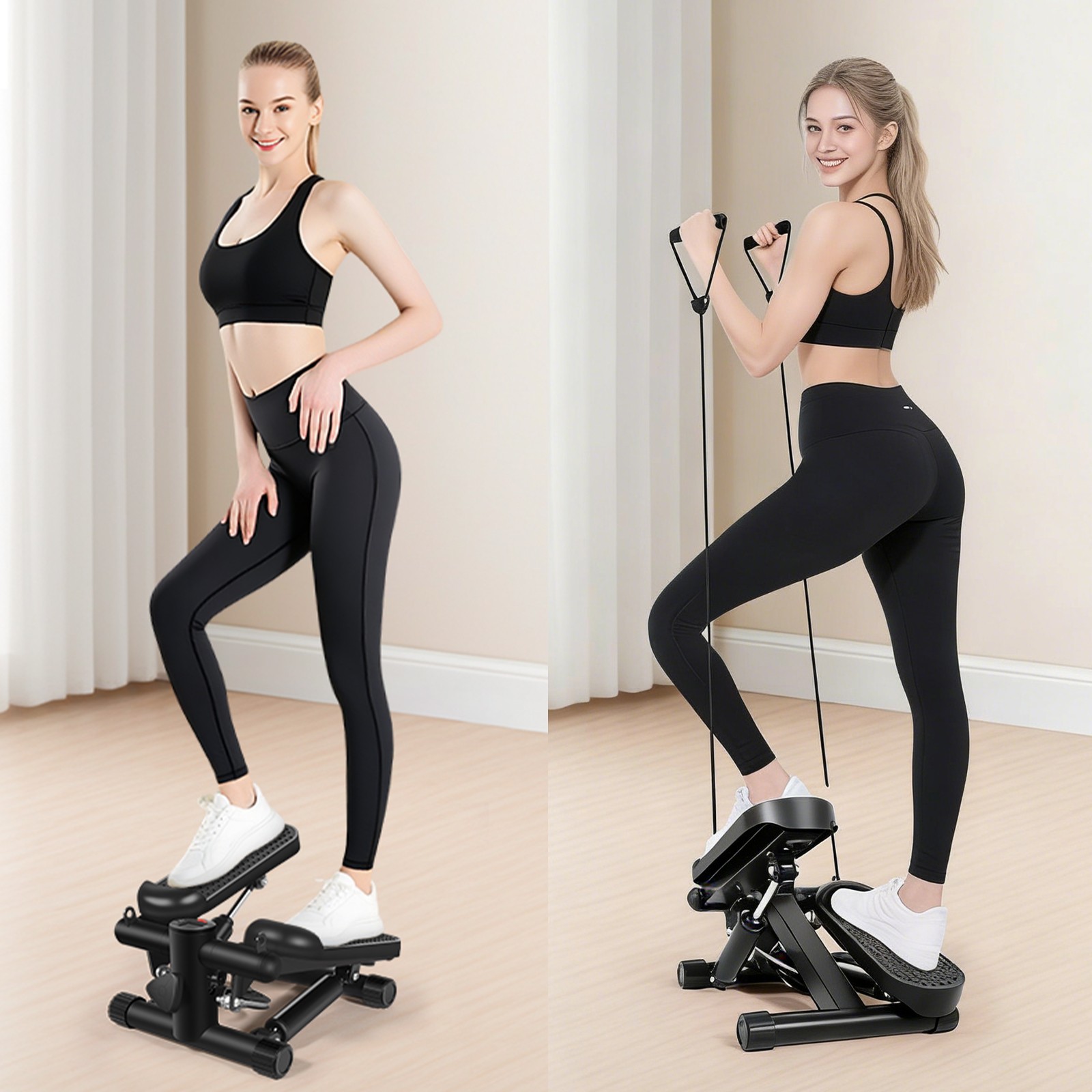Mini stepper d'exercice avec bandes de résistance et moniteur LCD