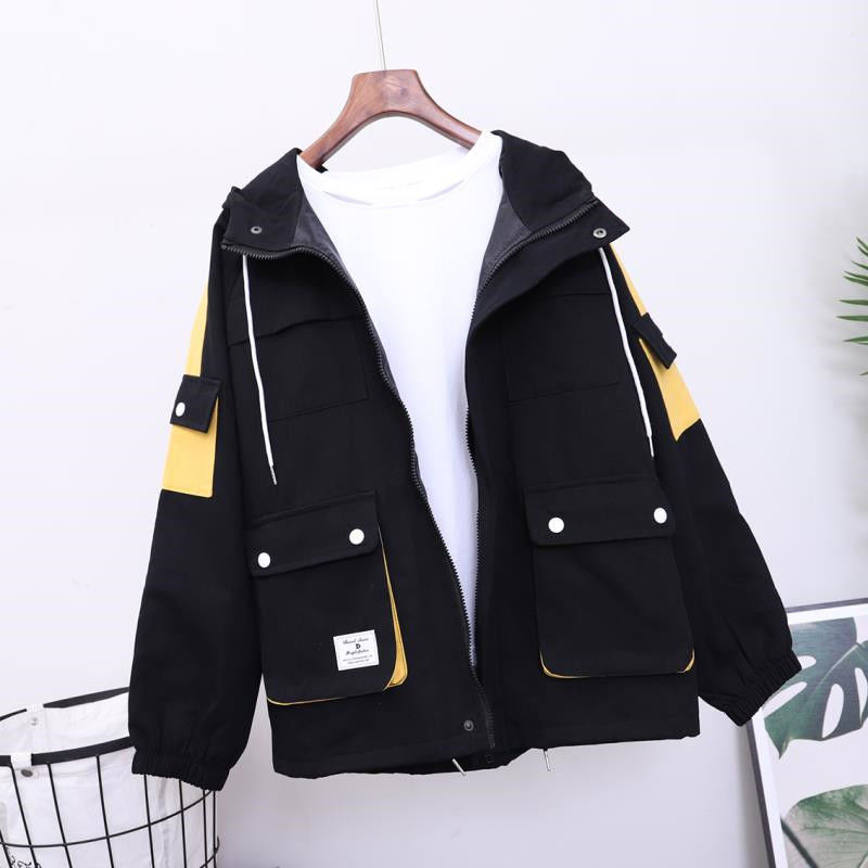 Title 8, Loose Hooded Color Matching Workwear Ins Jacket