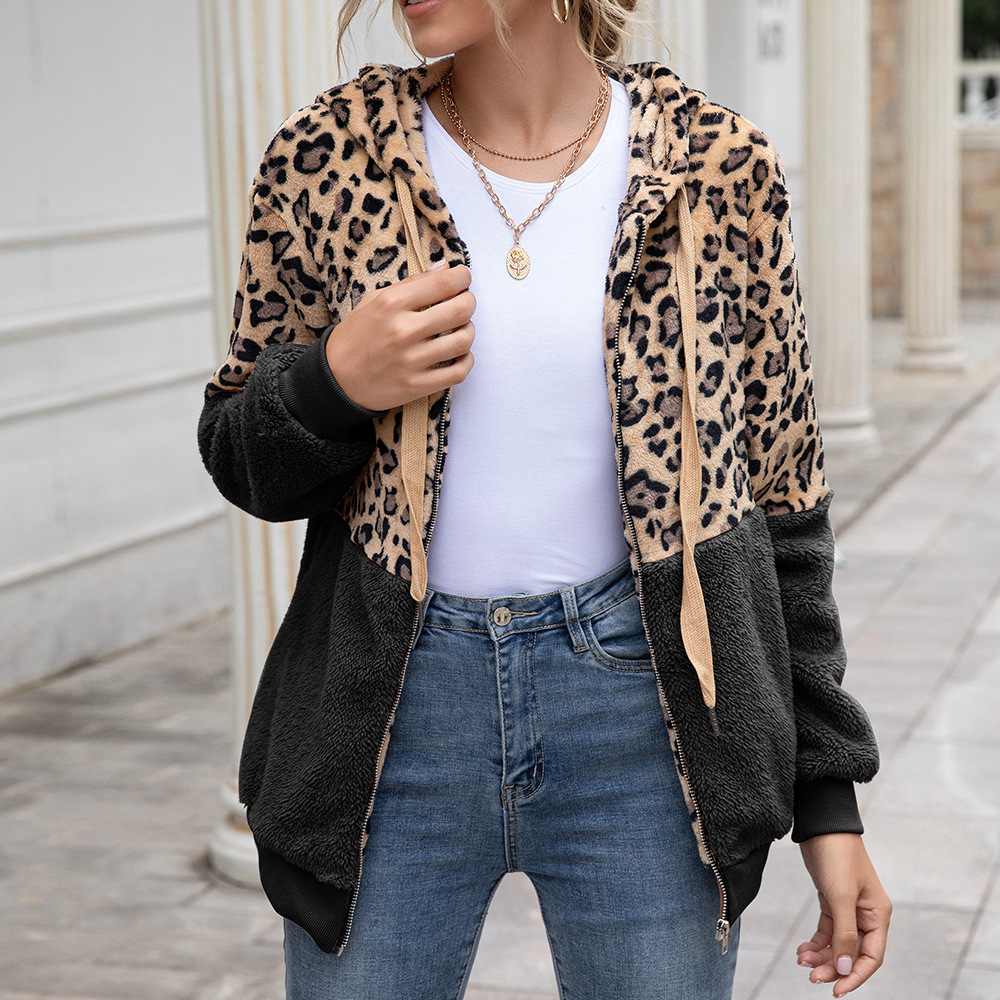 Women's Leopard Panel Winter Coat Top