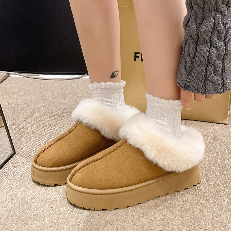 Women Winter New Cotton Shoes Casual Fleece Lined Thickened Slip On Platform Snow Boots