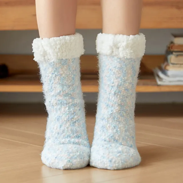 Floor Socks Snow Home Leg Cover Fleece Bean Yarn Blue - Shop at LoveMi