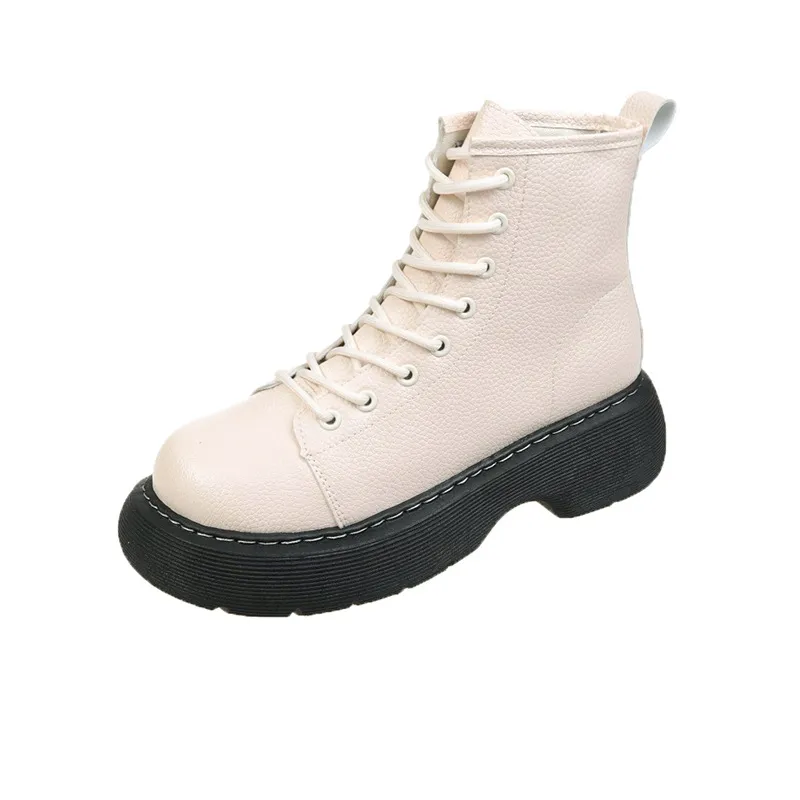 Fashion Lace-up Ankle Boots Women Thin Skinny Boots - Beige