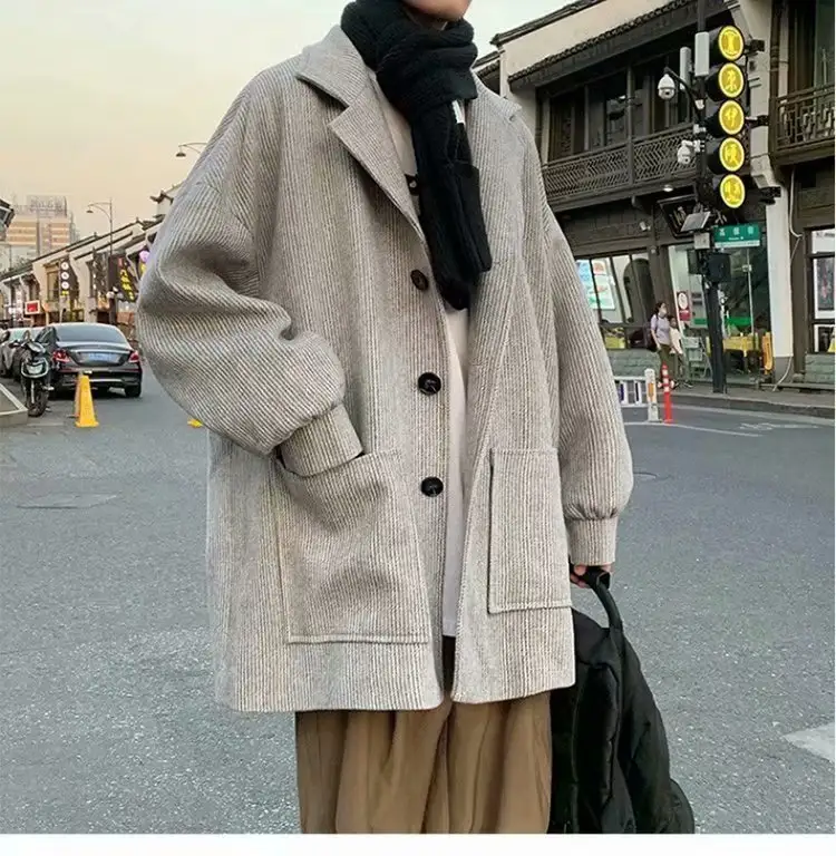 Men's Mid-length New Corduroy Wool Coat Design Sense