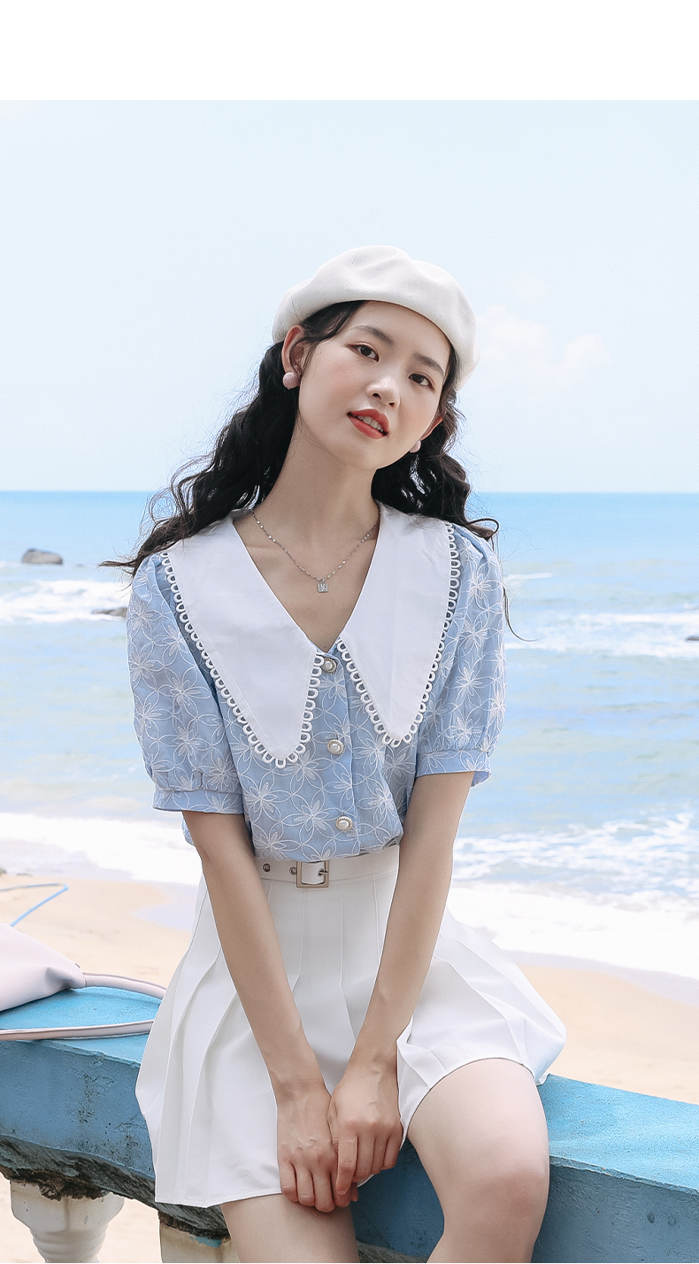 Chic Design Puff Sleeve Doll Collar Shirt