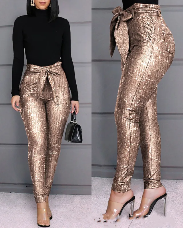 Belle Champagne Stretch Sequin Pants Champagne - Shop at LoveMi