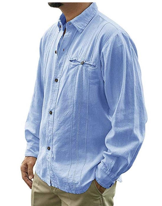 Men's Solid Color Long Sleeve Linen Cardigan Shirt