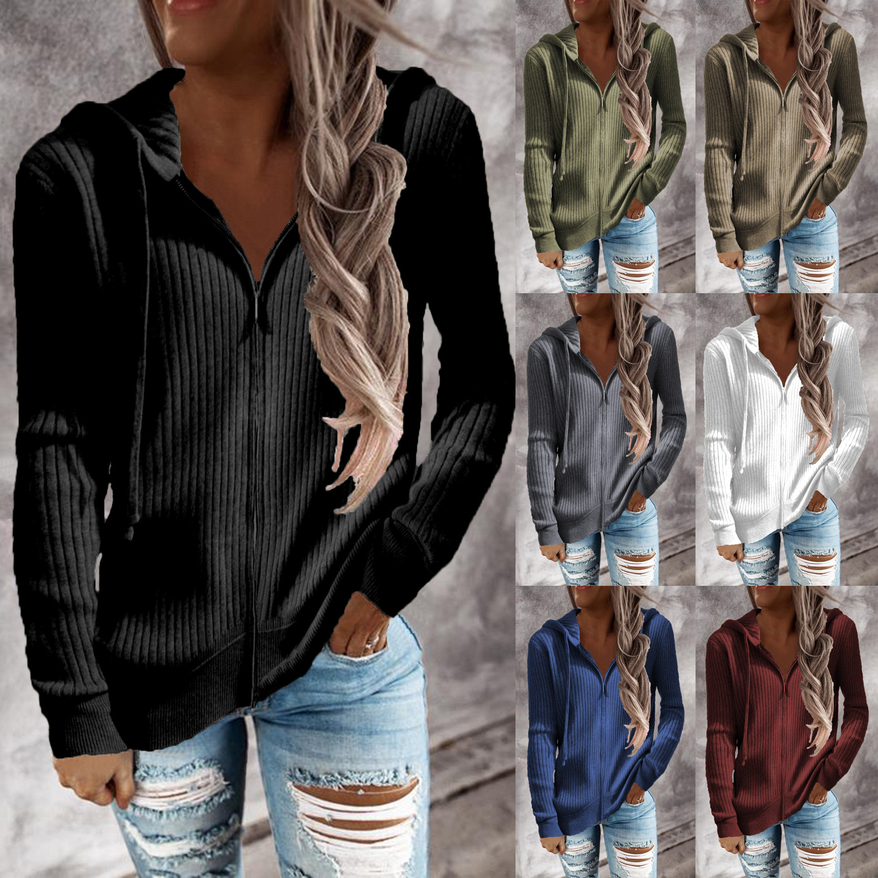 Women's Sweatshirt Loose Zip Long Sleeve Hooded Jacket