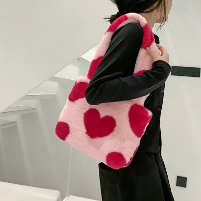 Fashion Love Heart Womens Furry Fluffy Bag
