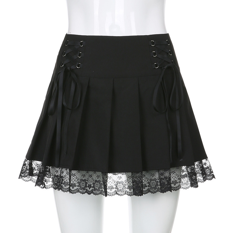 Title 8, Fashionable Black Short Skirt with Black Lace a...