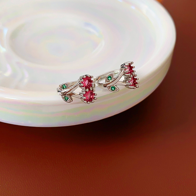 Cherry Blossom Zircon Hoop Earrings For Women S925 Sterling Silver Post Floral Crystal Ear Cuffs Elegant Lightweight Jewelry - Jewelry & Watches