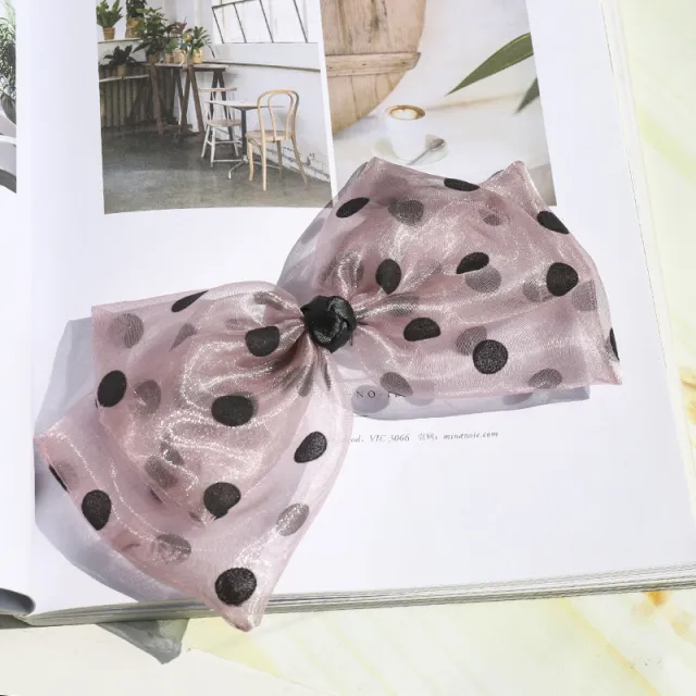 Polka Dot Mesh Bow Hairpin Spring Clip Pink - Shop at LoveMi