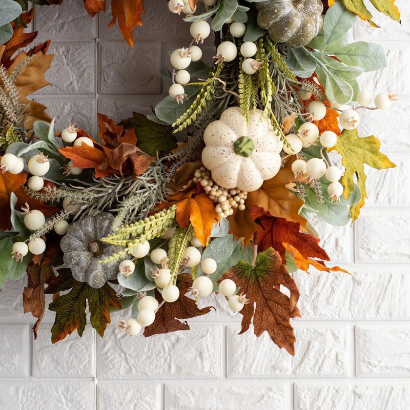 45CM Artificial Wreath Garland Fall Maple Leaf Pumpkin Door Wall Hanging Decor G — image 10