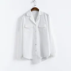 Long Sleeved Autumn Suit Collar Satin Shirt Women - White - View 1