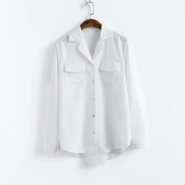 Long Sleeved Autumn Suit Collar Satin Shirt Women White - Shop at LoveMi