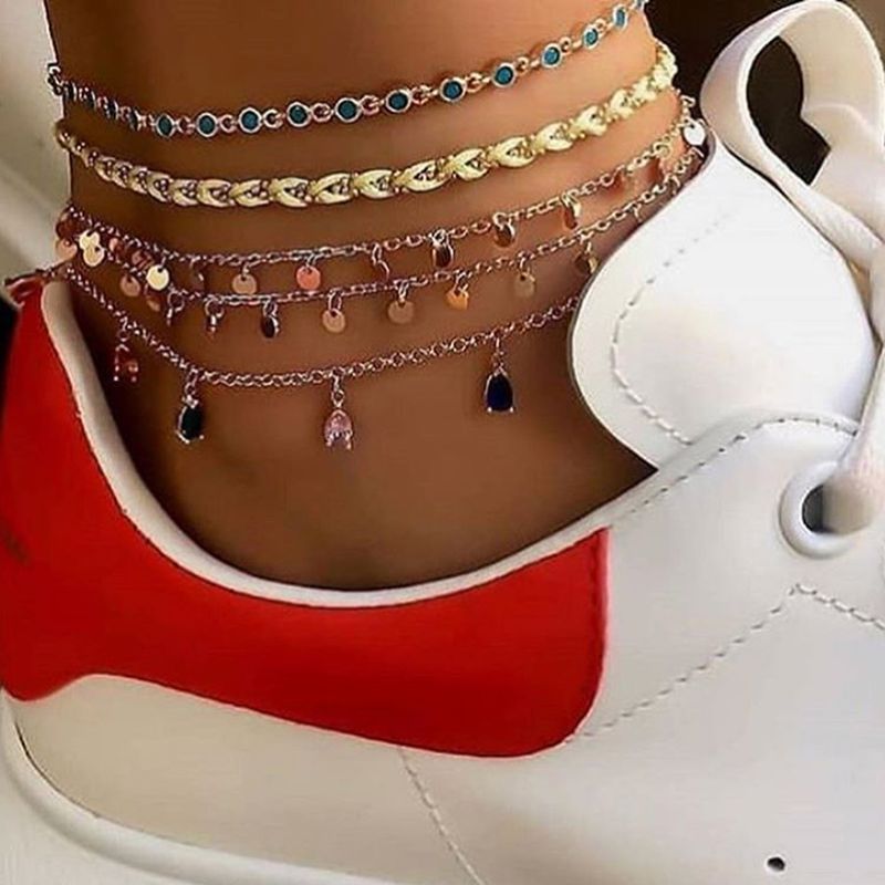 Fashion Personality Alloy Round Color Diamond Anklet - Image 3