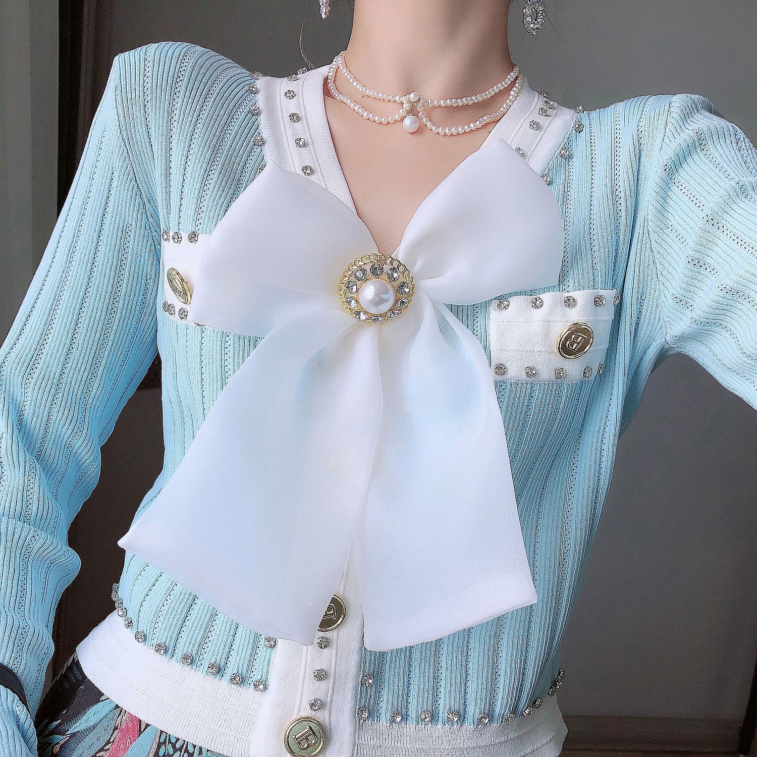 Knitwear Cardigan Long Sleeve Slim Women's Top Heavy Industry V Neck Jacket