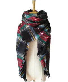 Cashmere-like Double-sided Colourful Plaid Scarf - Dark Green Colourful Grid - View 1