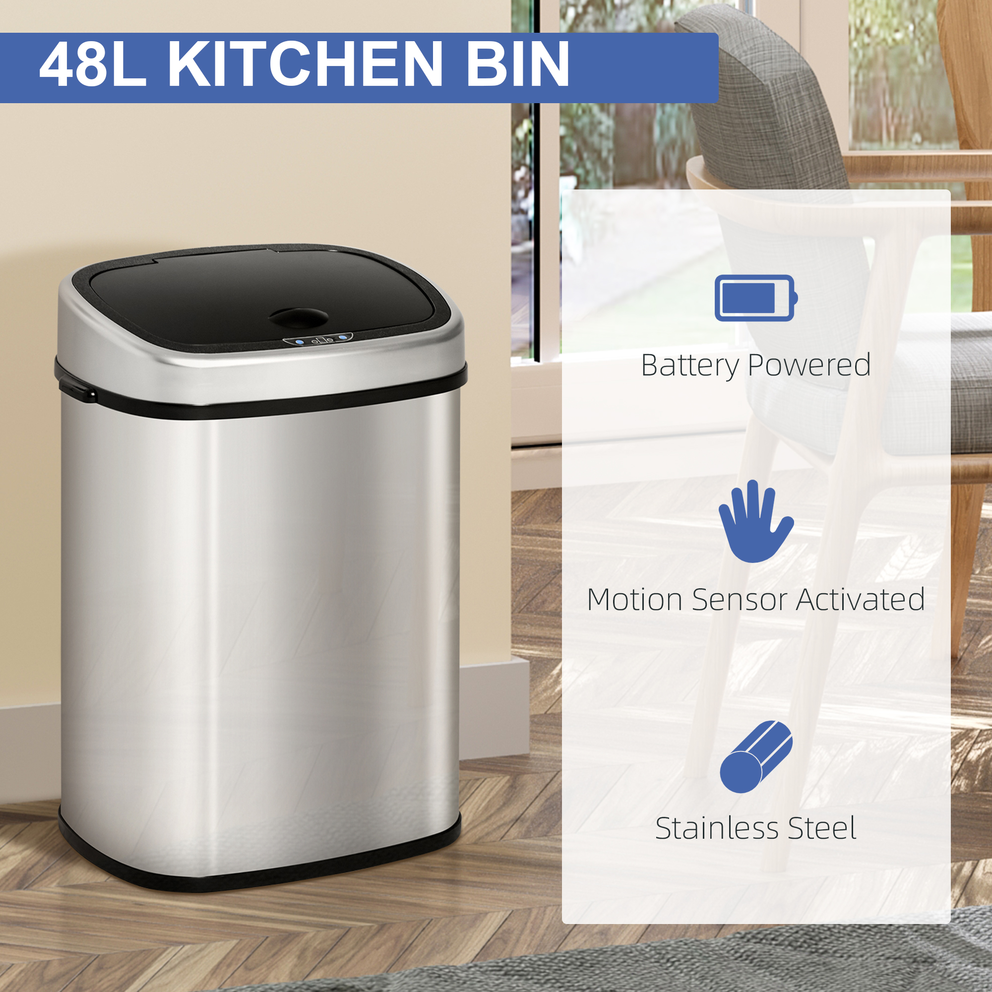 48 Liter-Stainless Steel Kitchen Sensor Garbage Bin Automatic Non-contact — image 7