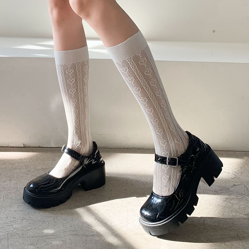 Female Ins Tide Thin Japanese Lolita JK Calf Socks Love Hollow Stockings