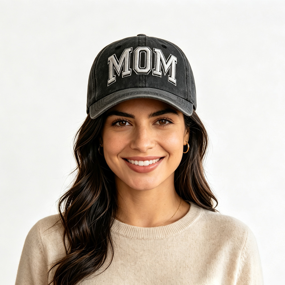 Vintage Washed Black MOM Embroidery Baseball Cap, Women Casual Hat — foto 2