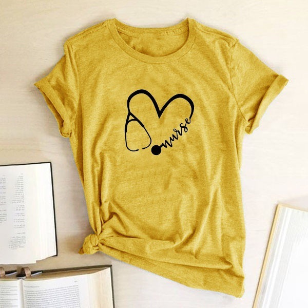 Women's Fashion Heart Graphic Print Short Sleeve T-Shirt