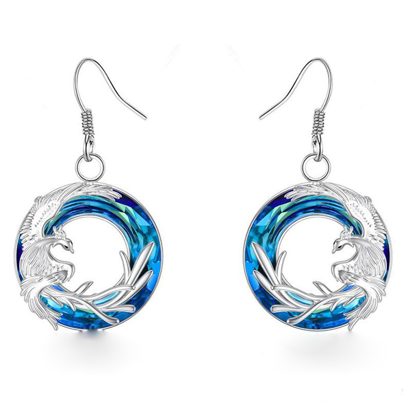 Fire Of Life Pendant Phoenix Round Crystal Earring Necklace