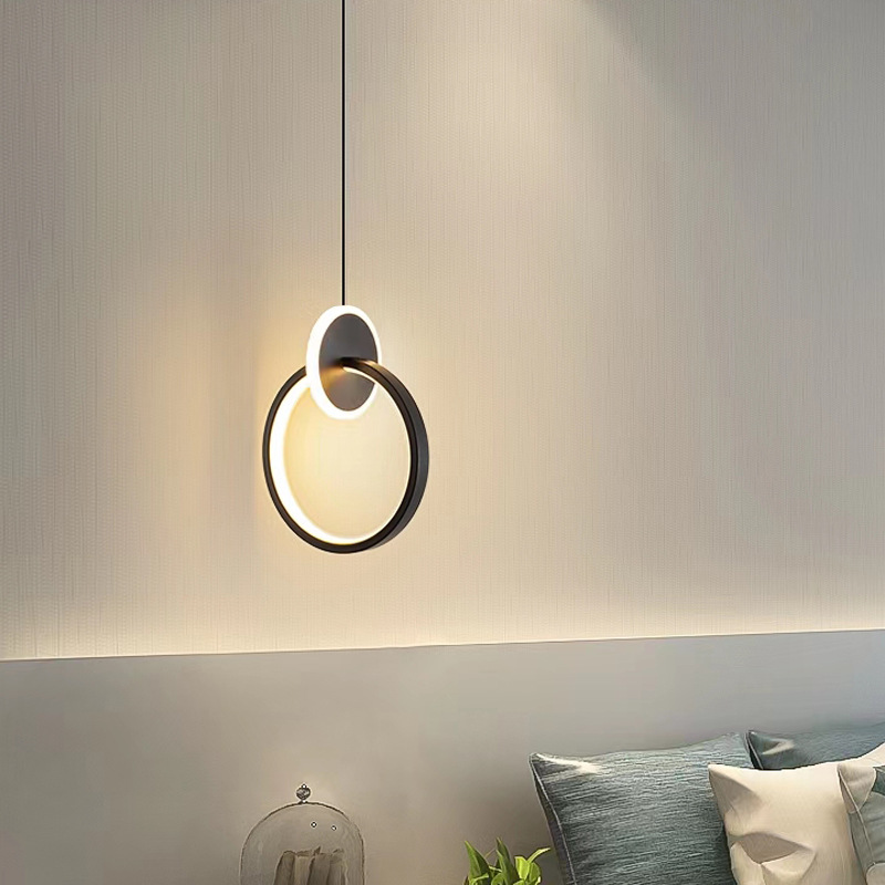 Modern Simple Bedroom Nordic Bed Lamp LED Double Ring Small Chandelier