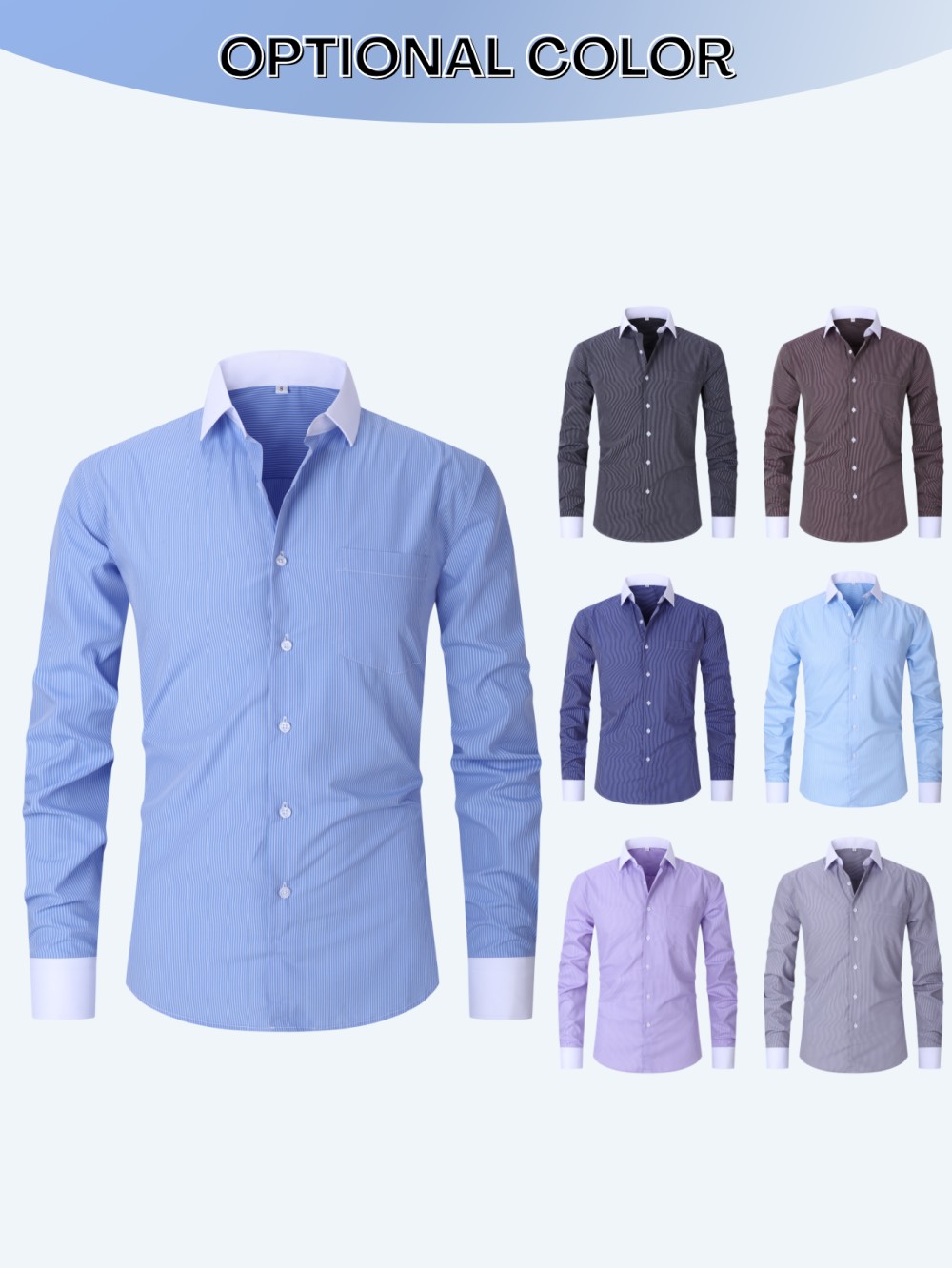 Premium Men's Striped Long Sleeve Shirt,White Collar Button-Up With Contrast Cuffs For Office & Daily Wear