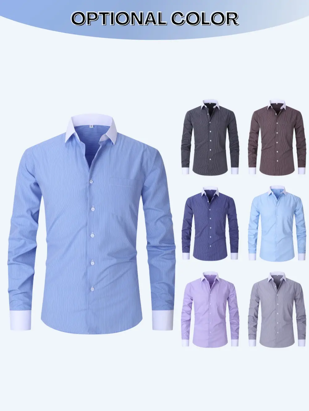 Premium Men's Striped Long Sleeve Shirt, White