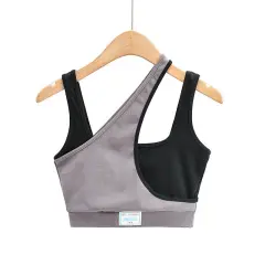 Women's Summer Contrast Colour Stitching Irregular Suspenders - Grey - View 1
