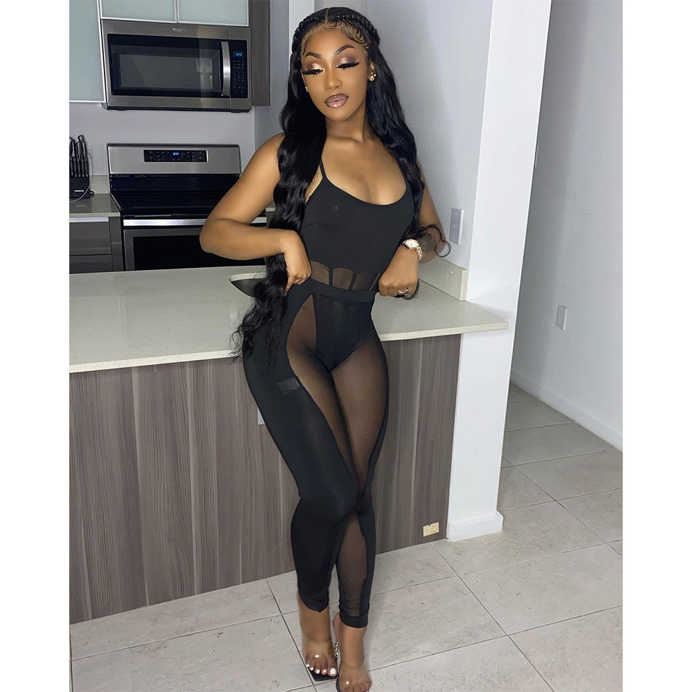 Fashion Sling Mesh Splicing Two-piece Set