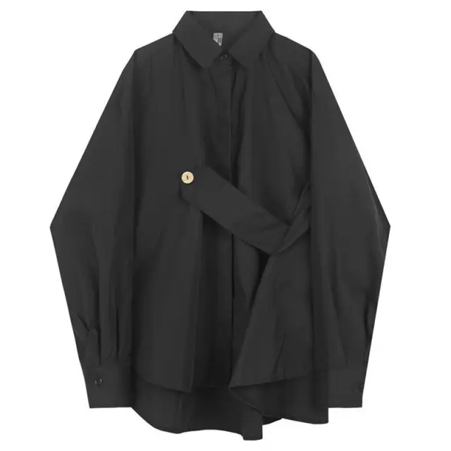 Long Sleeve Shirt With Irregular Design In Black - Shop at LoveMi