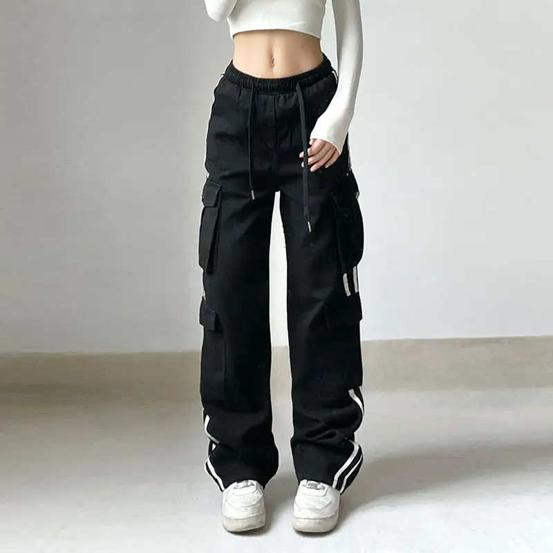 Hip-hop Lazy Striped Webbing Color Contrast Overalls