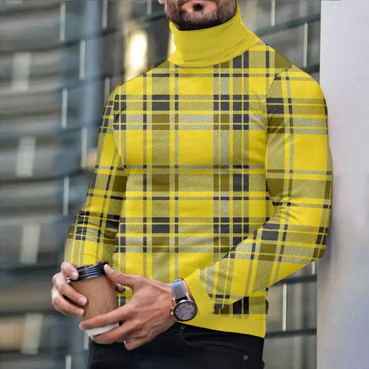 Autumn Winter Men's Long Sleeve Turtleneck T Shirt Printed Casual Top
