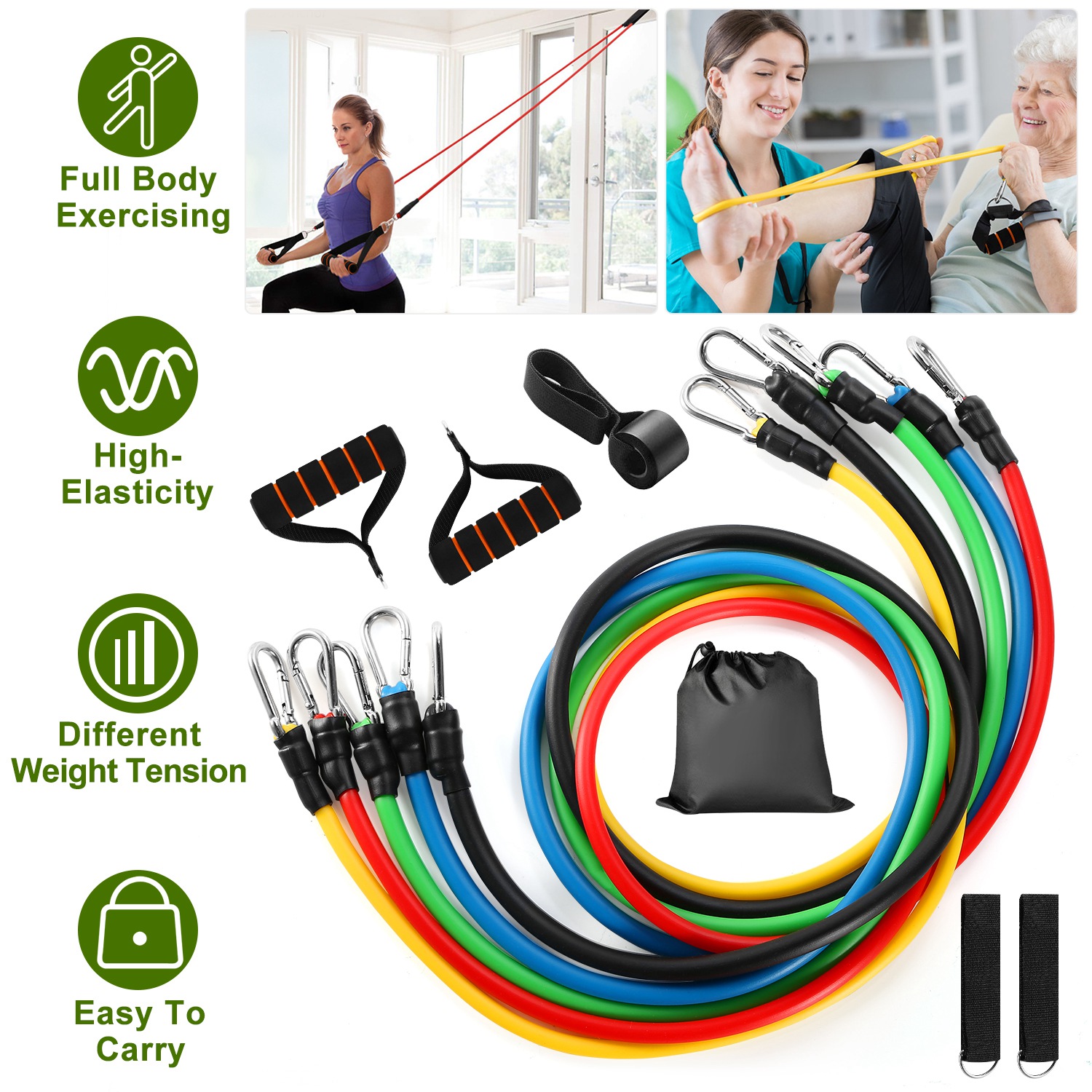 11Pcs Resistance Bands Set Fitness Workout Tubes Exercise Tube Bands Up To With 