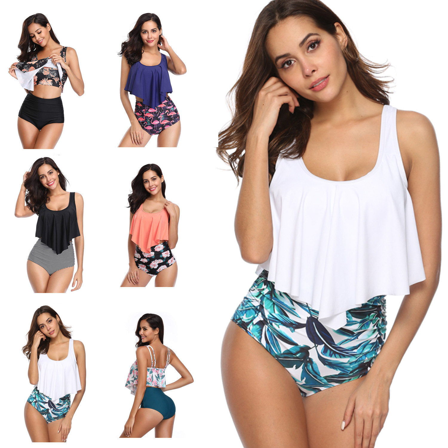 Split Print High Waist Small  Ruffle Women's Swimsuit