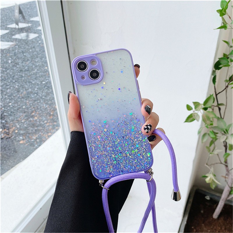 New Glitter Integrated Lanyard Cover – Purple, IphoneX