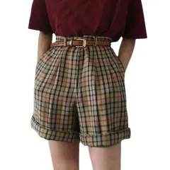 Women's New Plaid High Waist Large Size Loose Thin Shorts - Coffee - View 1