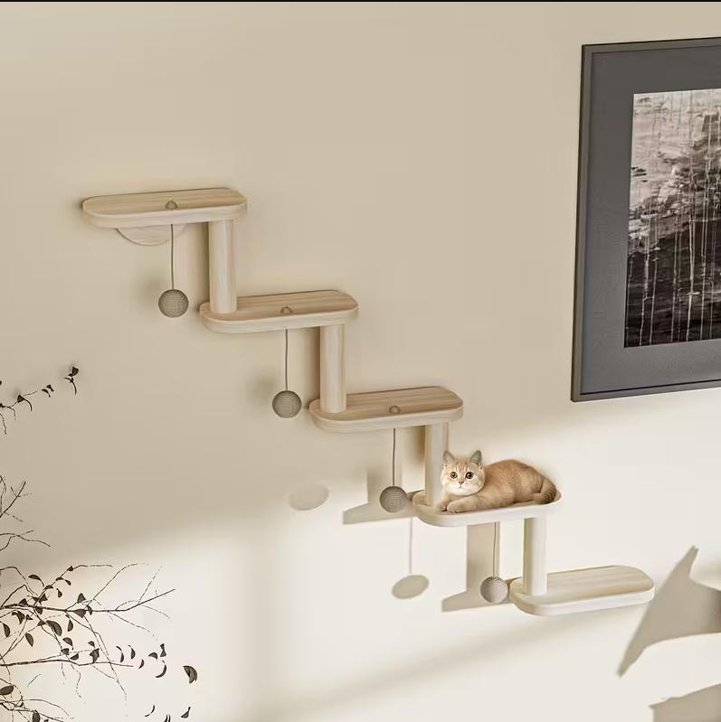 petsguides.com - DIY Modular Cat Wall Climbing Shelf with 4 Hanging Balls