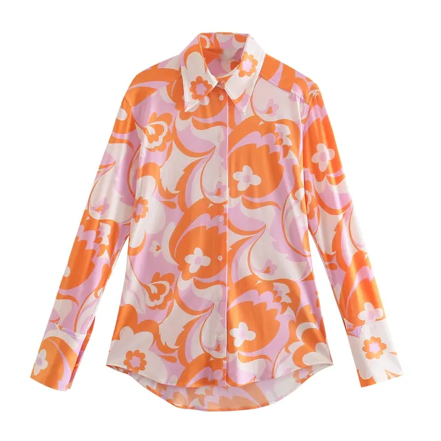 New Women'S Clothing European And American Style Printed Shirt High Waist Stretch Flared Pants Red - Shop at LoveMi