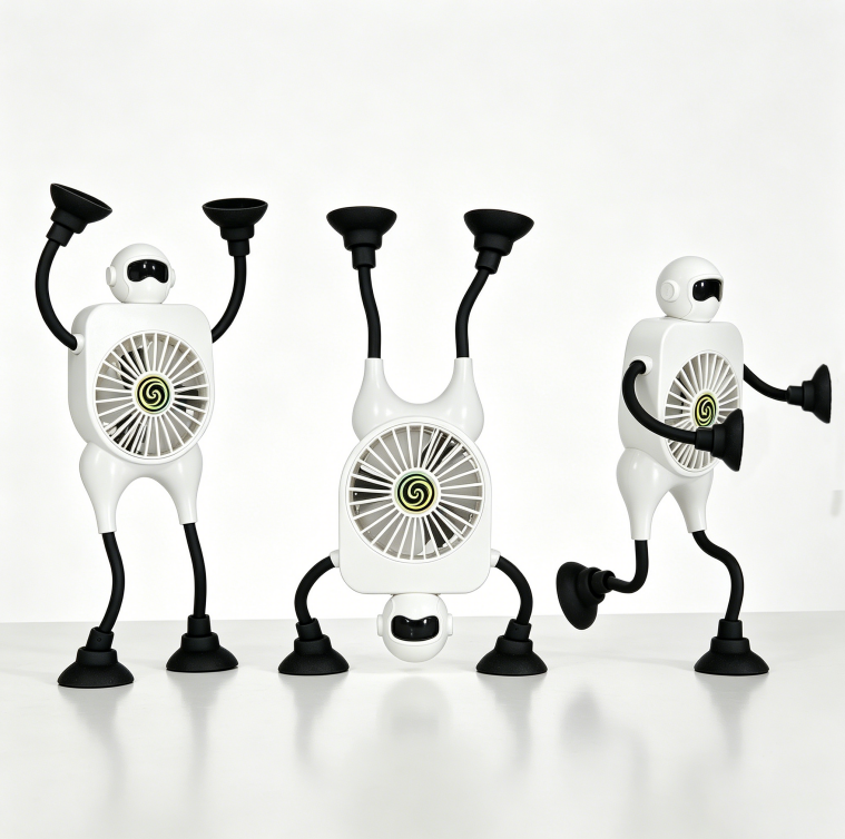 2000 MAh Fun Suction Cup Fan With Bendable Arms And Legs,can Be Attached To Surfaces Such As Glass Doors,Walls, And Cabinet Sides. Perfect For Bathrooms,Kitchens, Strollers,Car Fan,bathroom F thumbnail 2